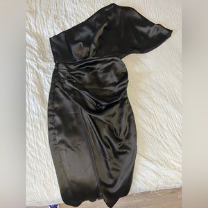 Black One Shoulder Satin Dress